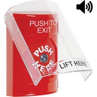 Safety Technology SS20A0PX-EN | Red Indoor Only Flush or Surface with Horn Key-to-Reset Stopper Station with PUSH TO EXIT Label English