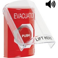 Safety Technology SS20A1EV-EN | Red Indoor Only Flush or Surface with Horn Turn-to-Reset Stopper Station with EVACUATION Label English