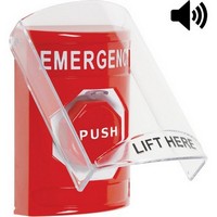Safety Technology SS20A2EM-EN | Red Indoor Only Flush or Surface with Horn Key-to-Reset (Illuminated) Stopper Station with EMERGENCY Label English