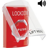 Safety Technology SS20A2LD-EN | Red Indoor Only Flush or Surface with Horn Key-to-Reset (Illuminated) Stopper Station with LOCKDOWN Label English