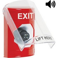 Safety Technology SS20A3XT-EN | Red Indoor Only Flush or Surface with Horn Key-to-Activate Stopper Station with EXIT Label English