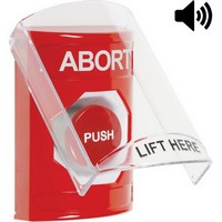 Safety Technology SS20A4AB-EN | Red Indoor Only Flush or Surface with Horn Momentary Stopper Station with ABORT Label English