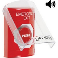 Safety Technology SS20A4EX-EN | Red Indoor Only Flush or Surface with Horn Momentary Stopper Station with EMERGENCY EXIT Label English
