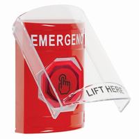 Safety Technology SS20A6EM-EN | Red Indoor Only Flush or Surface with Horn Momentary (Illuminated) with Red Lens Stopper Station with EMERGENCY Label English