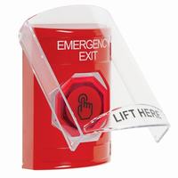 Safety Technology SS20A6EX-EN | Red Indoor Only Flush or Surface with Horn Momentary (Illuminated) with Red Lens Stopper Station with EMERGENCY EXIT Label English