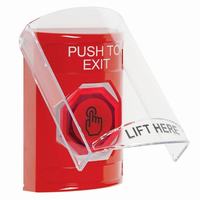 Safety Technology SS20A6PX-EN | Red Indoor Only Flush or Surface with Horn Momentary (Illuminated) with Red Lens Stopper Station with PUSH TO EXIT Label English