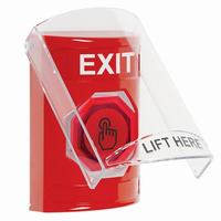 Safety Technology SS20A7XT-EN | Red Indoor Only Flush or Surface with Horn Weather Resistant Momentary (Illuminated) with Red Lens Stopper Station with EXIT Label English