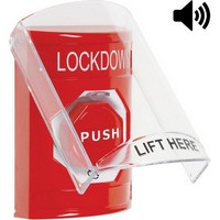 Safety Technology SS20A9LD-EN | Red Indoor Only Flush or Surface with Horn Turn-to-Reset (Illuminated) Stopper Station with LOCKDOWN Label English