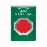 Safety Technology SS2102HV-EN | Green No Cover Key-to-Reset (Illuminated) Stopper Station with HVAC SHUT DOWN Label English