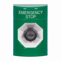 Safety Technology SS2103ES-EN | Green No Cover Key-to-Activate Stopper Station with EMERGENCY STOP Label English