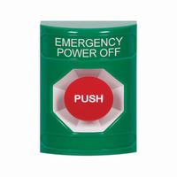 Safety Technology SS2104PO-EN | Green No Cover Momentary Stopper Station with EMERGENCY POWER OFF Label English