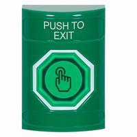 Safety Technology SS2106PX-EN | Green No Cover Momentary (Illuminated) with Green Lens Stopper Station with PUSH TO EXIT Label English
