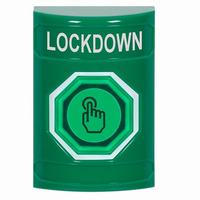 Safety Technology SS2107LD-EN | Green No Cover Weather Resistant Momentary (Illuminated) with Green Lens Stopper Station with LOCKDOWN Label English