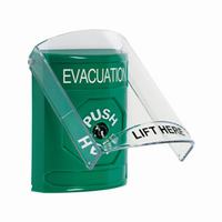 Safety Technology SS2120EV-EN | Green Indoor Only Flush or Surface Key-to-Reset Stopper Station with EVACUATION Label English