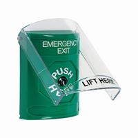 Safety Technology SS2120EX-EN | Green Indoor Only Flush or Surface Key-to-Reset Stopper Station with EMERGENCY EXIT Label English