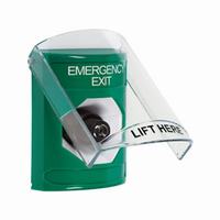 Safety Technology SS2123EX-EN | Green Indoor Only Flush or Surface Key-to-Activate Stopper Station with EMERGENCY EXIT Label English