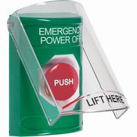 Safety Technology SS2124PO-EN | Green Indoor Only Flush or Surface Momentary Stopper Station with EMERGENCY POWER OFF Label English