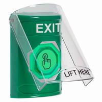 Safety Technology SS2126XT-EN | Green Indoor Only Flush or Surface Momentary (Illuminated) with Green Lens Stopper Station with EXIT Label English