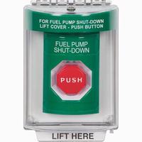 Safety Technology SS2132PS-EN | Green Indoor/Outdoor Flush Key-to-Reset (Illuminated) Stopper Station with FUEL PUMP SHUT DOWN Label English