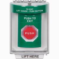 Safety Technology SS2132PX-EN | Green Indoor/Outdoor Flush Key-to-Reset (Illuminated) Stopper Station with PUSH TO EXIT Label English