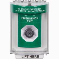 Safety Technology SS2133EX-EN | Green Indoor/Outdoor Flush Key-to-Activate Stopper Station with EMERGENCY EXIT Label English
