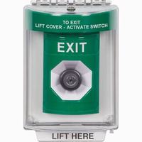 Safety Technology SS2133XT-EN | Green Indoor/Outdoor Flush Key-to-Activate Stopper Station with EXIT Label English