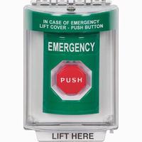 Safety Technology SS2135EM-EN | Green Indoor/Outdoor Flush Momentary (Illuminated) Stopper Station with EMERGENCY Label English