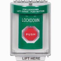 Safety Technology SS2135LD-EN | Green Indoor/Outdoor Flush Momentary (Illuminated) Stopper Station with LOCKDOWN Label English