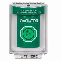 Safety Technology SS2136EV-EN | Green Indoor/Outdoor Flush Momentary (Illuminated) with Green Lens Stopper Station with EVACUATION Label English