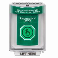 Safety Technology SS2137ES-EN | Green Indoor/Outdoor Flush Weather Resistant Momentary (Illuminated) with Green Lens Stopper Station with EMERGENCY STOP Label English