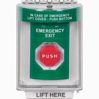 Safety Technology SS2139EX-EN | Green Indoor/Outdoor Flush Turn-to-Reset (Illuminated) Stopper Station with EMERGENCY EXIT Label English
