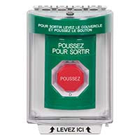 Safety Technology SS2139PX-FR | Green Indoor/Outdoor Flush Turn-to-Reset (Illuminated) Stopper Station with PUSH TO EXIT Label French