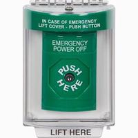 Safety Technology SS2140PO-EN | Green Indoor/Outdoor Flush with Horn Key-to-Reset Stopper Station with EMERGENCY POWER OFF Label English