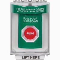 Safety Technology SS2144PS-EN | Green Indoor/Outdoor Flush with Horn Momentary Stopper Station with FUEL PUMP SHUT DOWN Label English