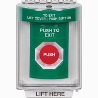 Safety Technology SS2144PX-EN | Green Indoor/Outdoor Flush with Horn Momentary Stopper Station with PUSH TO EXIT Label English