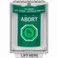 Safety Technology SS2146AB-EN | Green Indoor/Outdoor Flush with Horn Momentary (Illuminated) with Green Lens Stopper Station with ABORT Label English