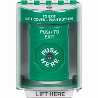 Safety Technology SS2170PX-EN | Green Indoor/Outdoor Surface Key-to-Reset Stopper Station with PUSH TO EXIT Label English