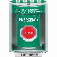 Safety Technology SS2172EM-EN | Green Indoor/Outdoor Surface Key-to-Reset (Illuminated) Stopper Station with EMERGENCY Label English