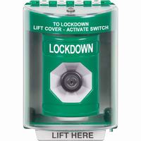 Safety Technology SS2173LD-EN | Green Indoor/Outdoor Surface Key-to-Activate Stopper Station with LOCKDOWN Label English