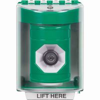 Safety Technology SS2173NT-EN | Green Indoor/Outdoor Surface Key-to-Activate Stopper Station with No Text Label English