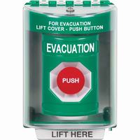 Safety Technology SS2174EV-EN | Green Indoor/Outdoor Surface Momentary Stopper Station with EVACUATION Label English