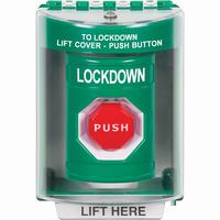 Safety Technology SS2175LD-EN | Green Indoor/Outdoor Surface Momentary (Illuminated) Stopper Station with LOCKDOWN Label English