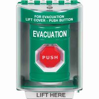 Safety Technology SS2178EV-EN | Green Indoor/Outdoor Surface Pneumatic (Illuminated) Stopper Station with EVACUATION Label English
