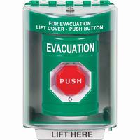 Safety Technology SS2179EV-EN | Green Indoor/Outdoor Surface Turn-to-Reset (Illuminated) Stopper Station with EVACUATION Label English