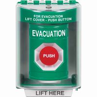 Safety Technology SS2184EV-EN | Green Indoor/Outdoor Surface with Horn Momentary Stopper Station with EVACUATION Label English