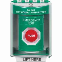 Safety Technology SS2184EX-EN | Green Indoor/Outdoor Surface with Horn Momentary Stopper Station with EMERGENCY EXIT Label English