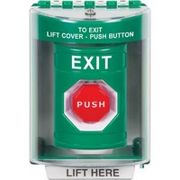 Safety Technology SS2185XT-EN | Green Indoor/Outdoor Surface with Horn Momentary (Illuminated) Stopper Station with EXIT Label English