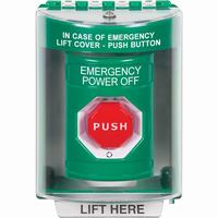 Safety Technology SS2189PO-EN | Green Indoor/Outdoor Surface with Horn Turn-to-Reset (Illuminated) Stopper Station with EMERGENCY POWER OFF Label English