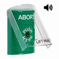 Safety Technology SS21A0AB-EN | Green Indoor Only Flush or Surface with Horn Key-to-Reset Stopper Station with ABORT Label English