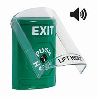 Safety Technology SS21A0XT-EN | Green Indoor Only Flush or Surface with Horn Key-to-Reset Stopper Station with EXIT Label English
